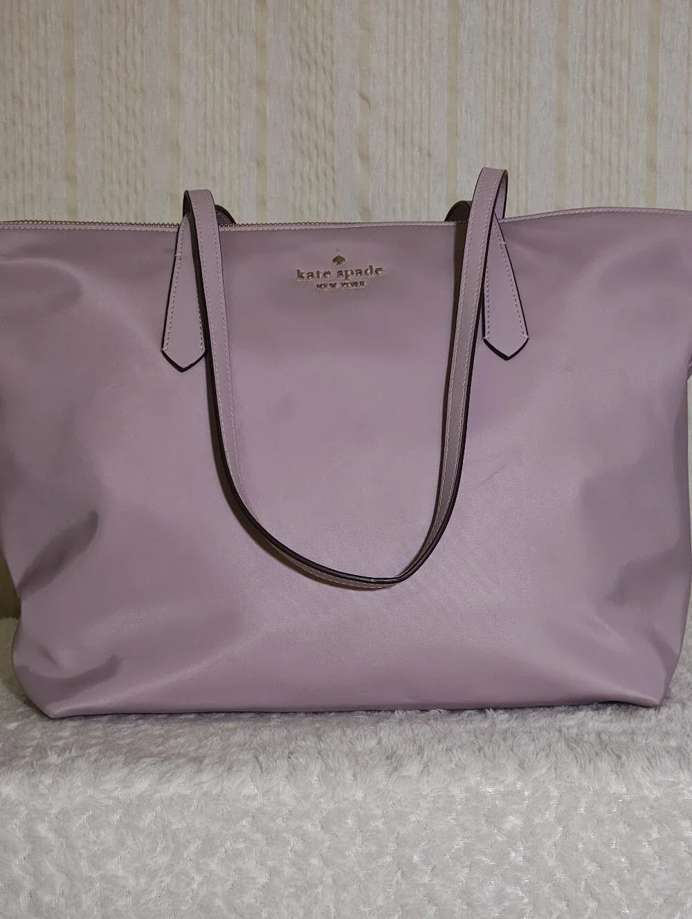 kate spade Kitt lavender nylon tote with gold hardware